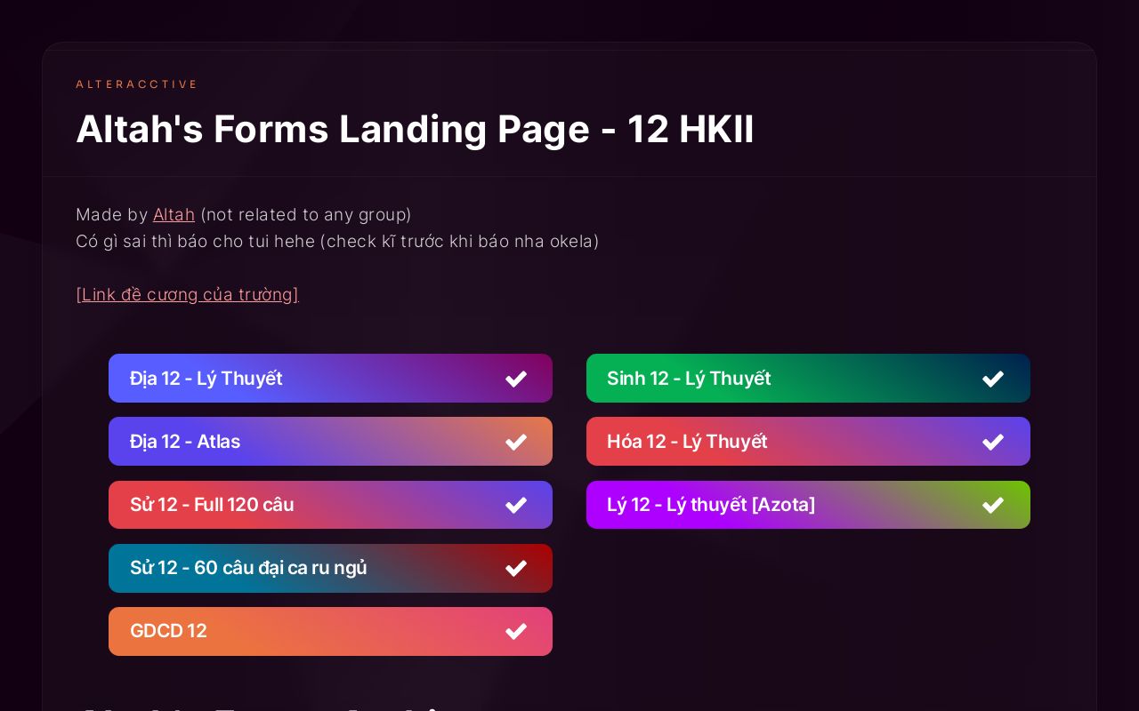 Altah's Forms Landing Page